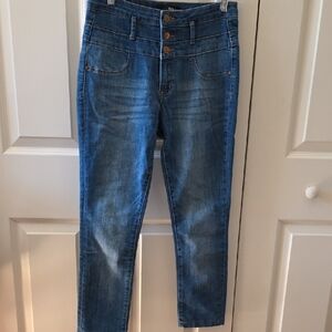 Refuge High-Rise Medium Blue Jeans with Triple-Button Waist